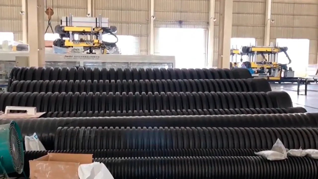 Video of HDPE PP Vertical Type Double Wall Corrugated Pipe and PVC Pipe Extrusion Line